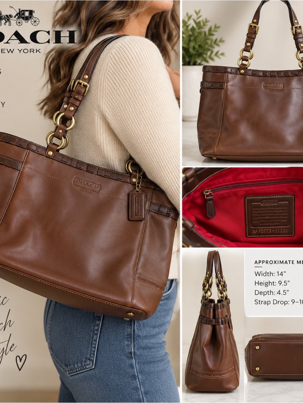 Coach 11231 Brown Leather Legacy Tote Shoulder Bag Brass Y2K - Picture 15 of 15